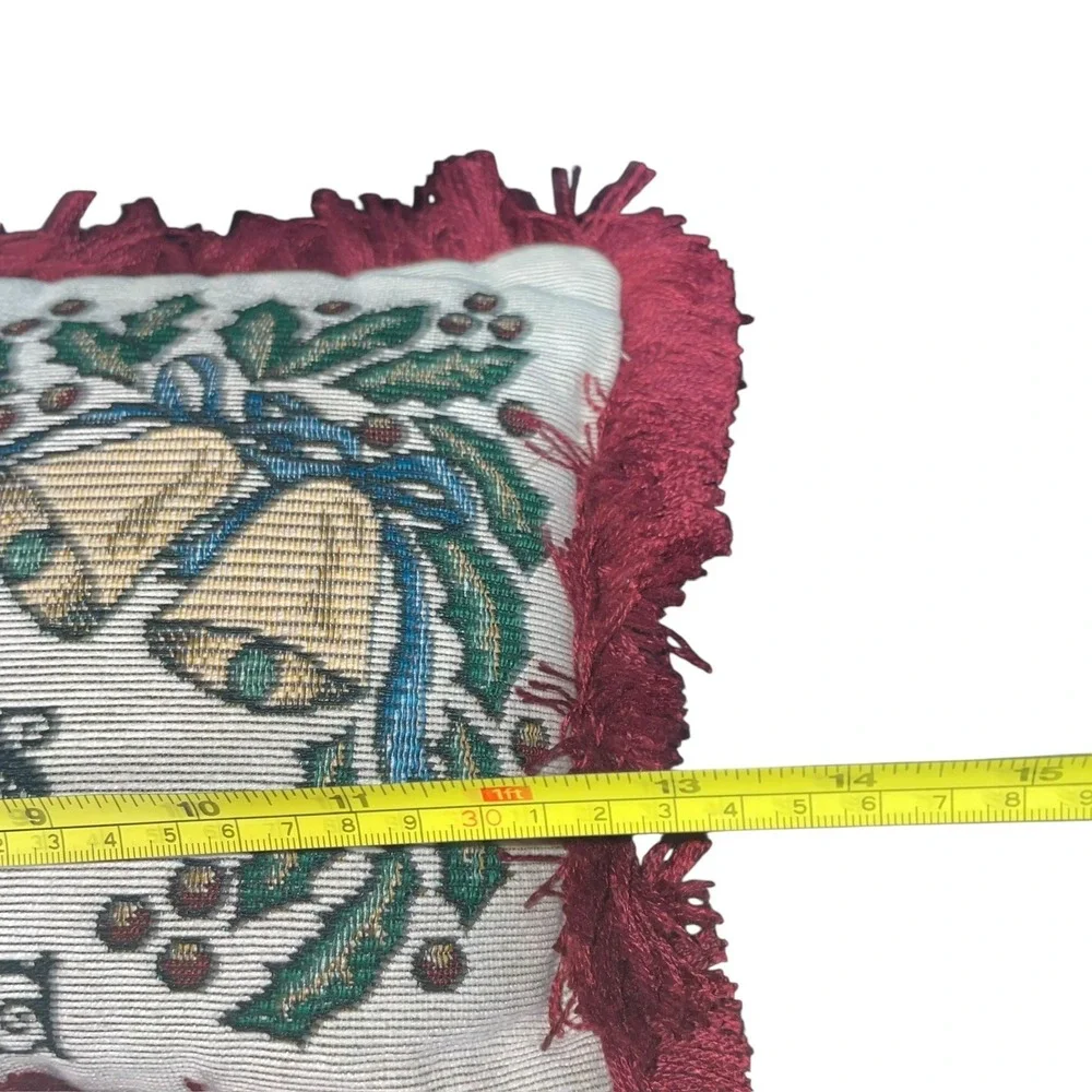 Merry Christmas Grandma Tapestry Pillow 13x10 Burgundy‎ Fringe Holiday Decor